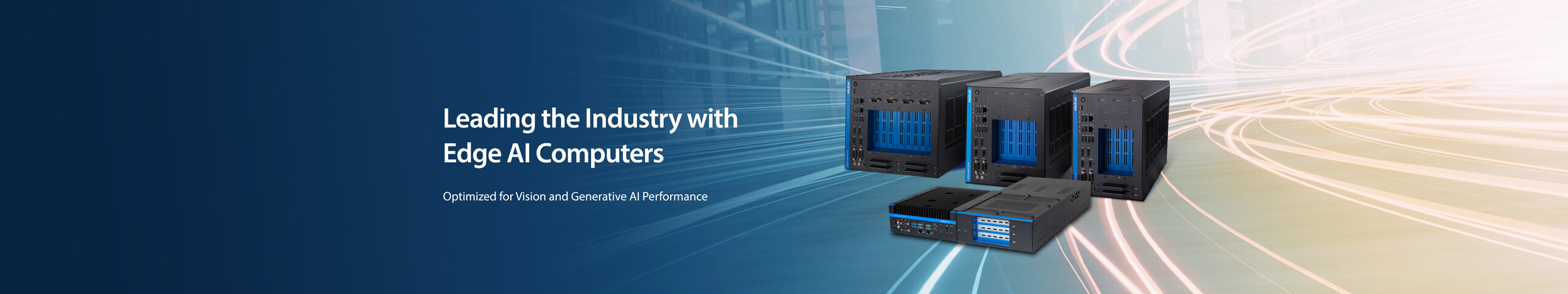 ASUS IoT Edge AI computer series with PE8000G, PE6000G, PE4000G at back side from left to right and RUC-1000G in the front